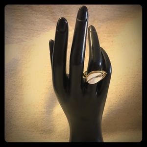 Hand-crafted Cowrie Shell and Wire Bronze Ring.